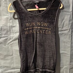 39c#Express W Sz S Charcoal distress/sheer Sleeveless tank top EUC FIRM PRICE$15